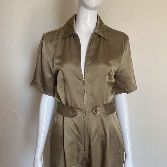 Sandro Gold Olive Green Sisteron Satin Zip Jumpsuit - Picture 4 of 16